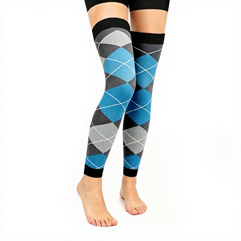 Manchons de compression montants de cuisse gris et bleu à blocs de couleurs (3 paires) - Bleu clair - L/XL - image 2