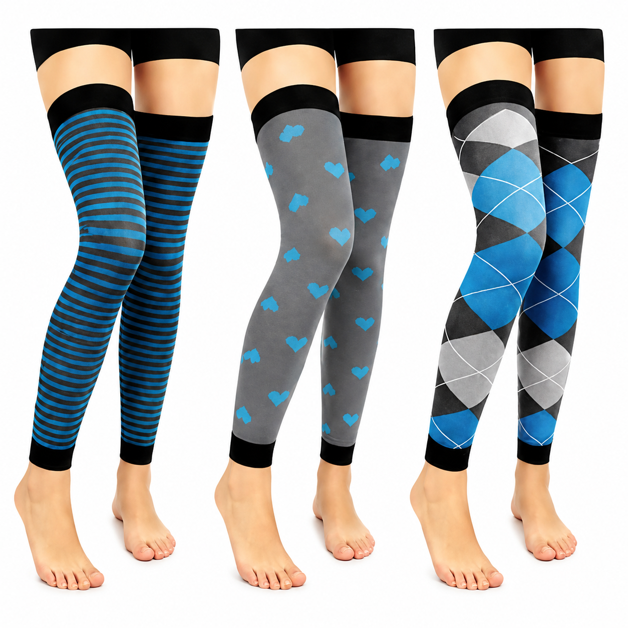 Manchons de compression montants de cuisse gris et bleu à blocs de couleurs (3 paires) - Multicolore - L/XL - image 0