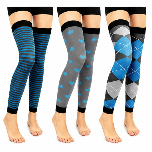 Manchons de compression montants de cuisse gris et bleu à blocs de couleurs (3 paires) - Multicolore - L/XL - image 0