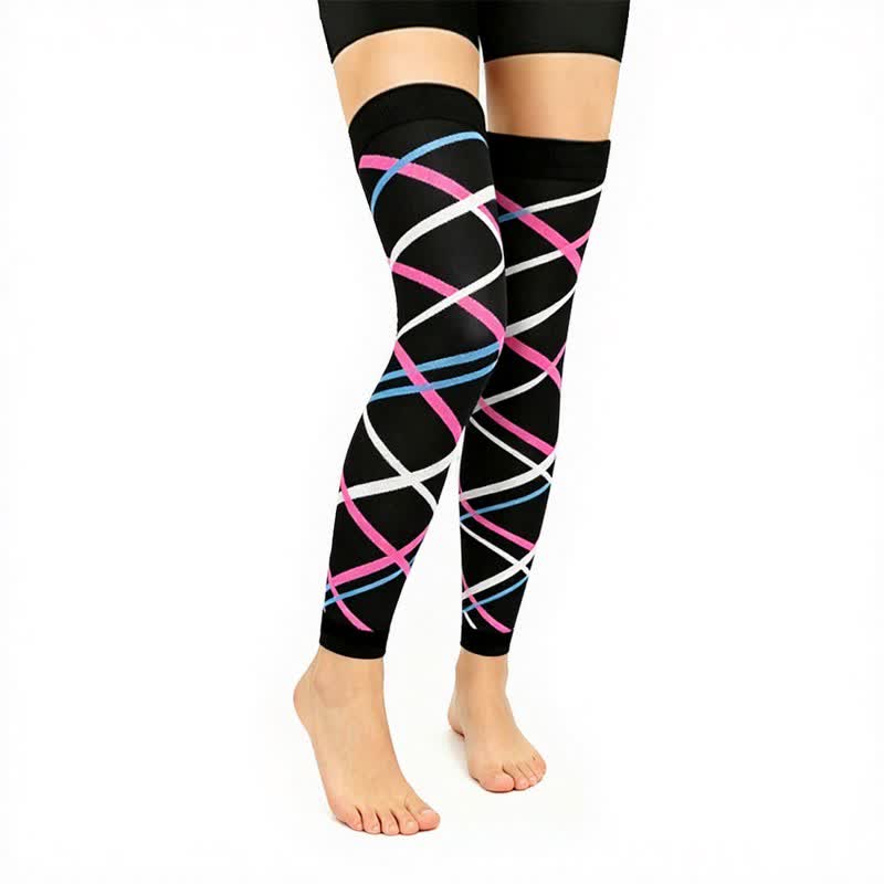 Manchons de compression montants de cuisse bicolores noir et rose (3 paires) - Bande - L/XL - image 1
