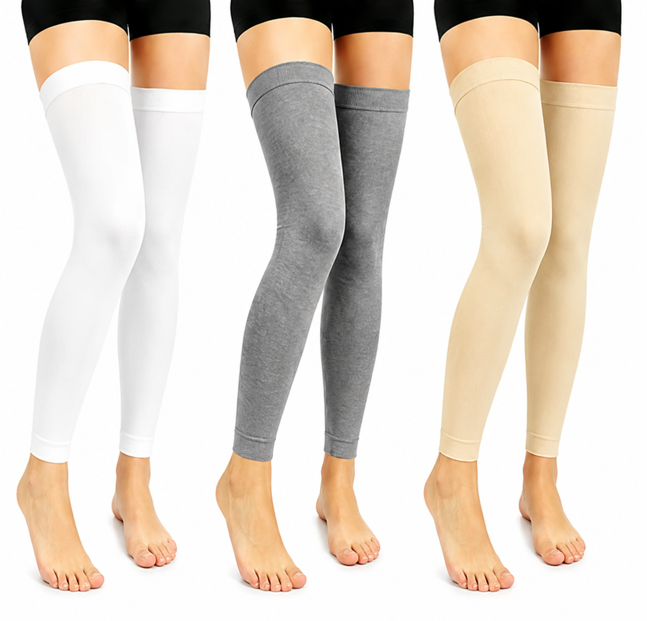 Manchons de compression hauts pour cuisses, couleur unie (3 paires) - Multicolore - L/XL - image 0