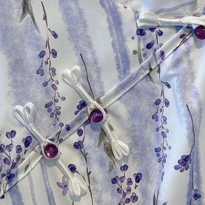Robe maxi d'été grande taille à rayures florales et col mandarin - image 2