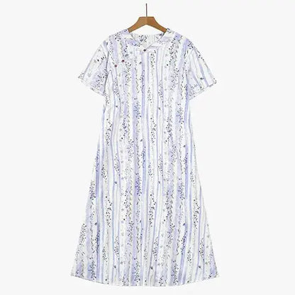 Robe maxi d'été grande taille à rayures florales et col mandarin - Bleu - 6XL - image 0