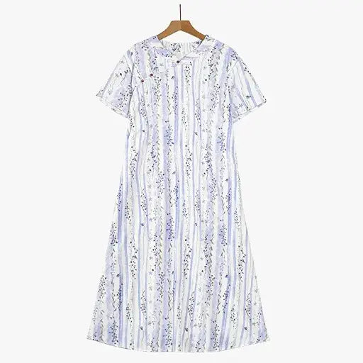 Robe maxi d'été grande taille à rayures florales et col mandarin - Bleu - 6XL - image 0