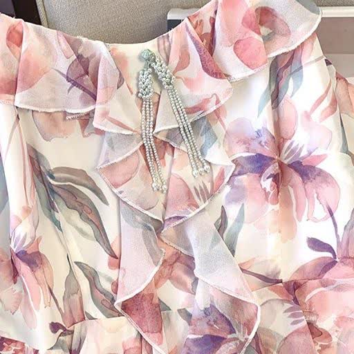 Ensemble robe d'été grande taille, cardigan transparent léger à fleurs et col en V, à volants et col V - image 8