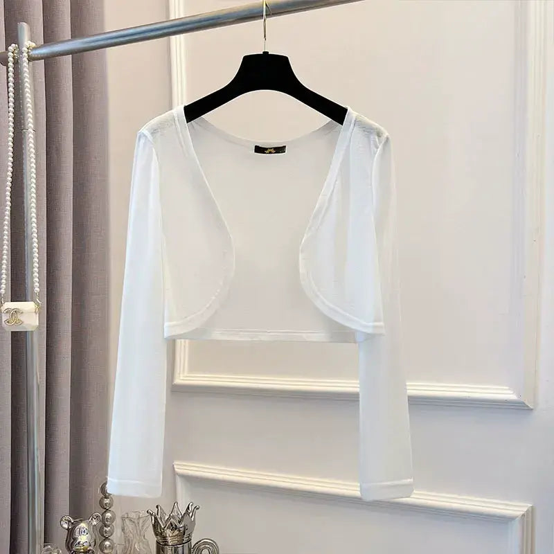 Ensemble robe nuisette midi fluide et transparente grande taille avec cardigan romantique transparent et jupe trapèze. - Cardigan blanc - 7XL - image 7