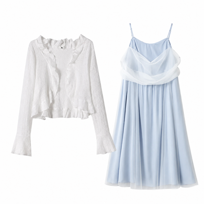 Ensemble robe d'été légère grande taille, coupe empire et évasée, style trapèze - Ensemble de 2 pièces - 6XL - image 0