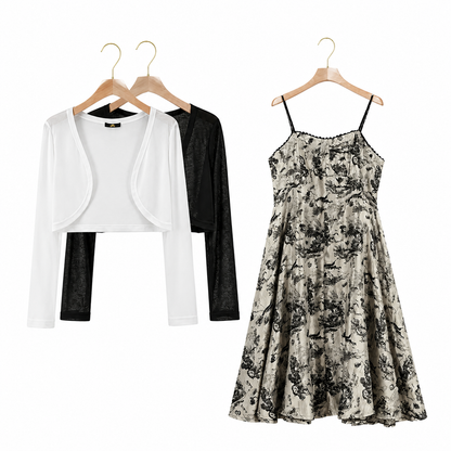 Ensemble robe nuisette midi fluide et transparente grande taille avec cardigan romantique transparent et jupe trapèze. - image 0