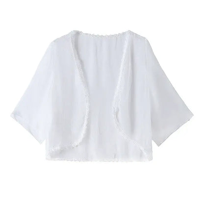 Ensemble robe d'été grande taille, cardigan transparent léger à fleurs et col en V, à volants et col V - Cardigan - 6XL - image 11