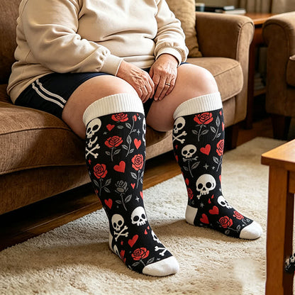 Chaussettes de compression grandes tailles à rayures rouges et tête de chauve-souris - Noir - 4XL - image 2