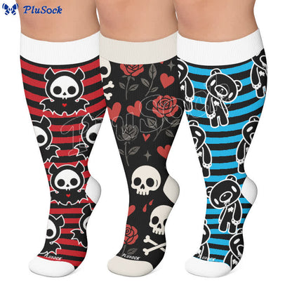 Chaussettes de compression grandes tailles à rayures rouges et tête de chauve-souris - image 0