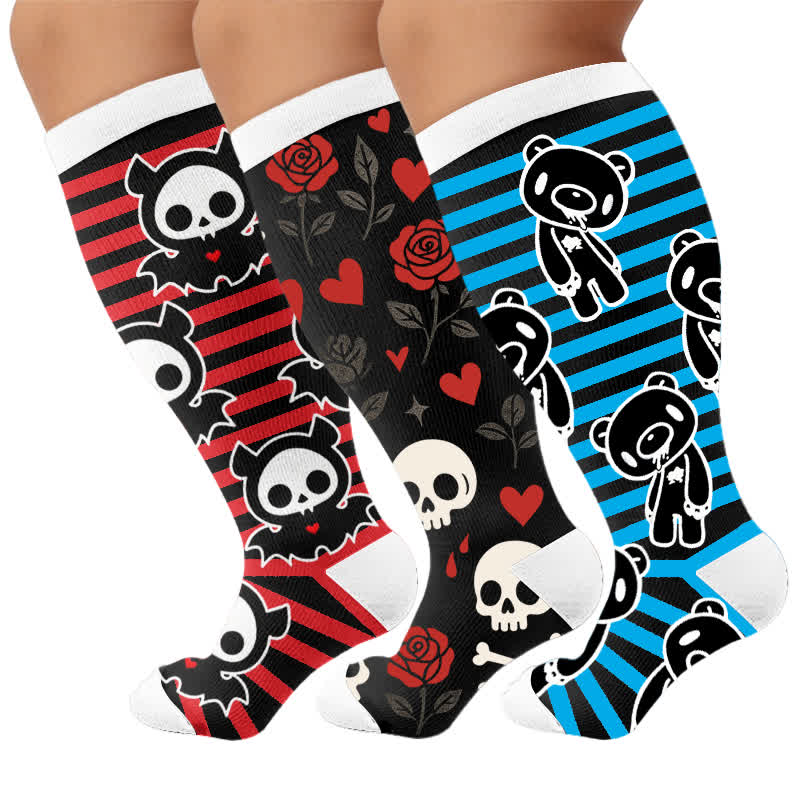 Chaussettes de compression grandes tailles à rayures rouges et tête de chauve-souris - image 7