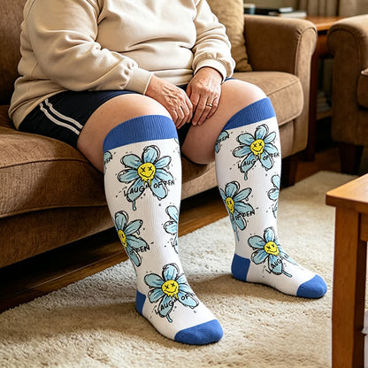 Chaussettes de compression à motif floral Doodle grande taille - Bleu - 4XL - image 3