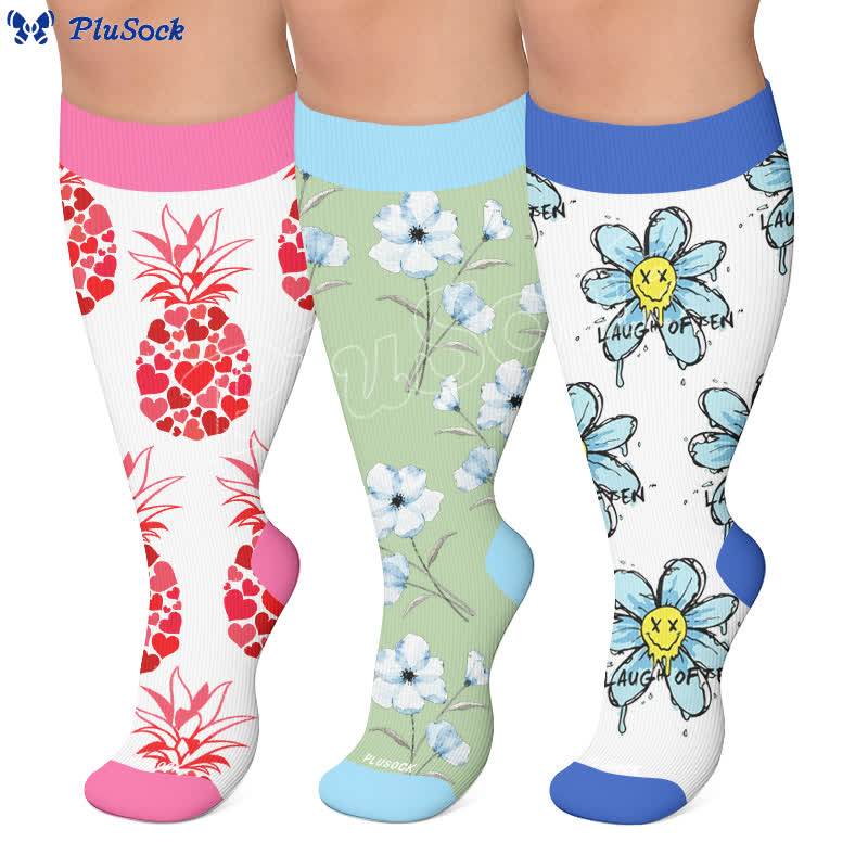 Chaussettes de compression à motif floral Doodle grande taille - image 0