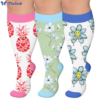 Chaussettes de compression à motif floral Doodle grande taille - image 0