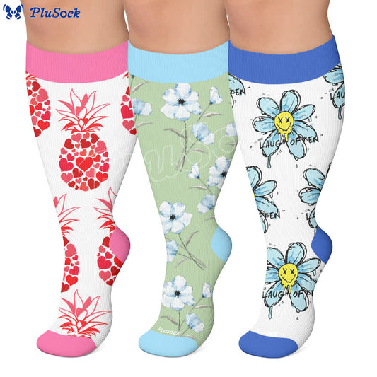 Chaussettes de compression à motif floral Doodle grande taille - image 0