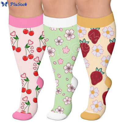 Chaussettes de compression grandes tailles à la fraise et à la marguerite - image 0
