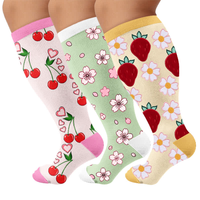 Chaussettes de compression grandes tailles à la fraise et à la marguerite - image 7