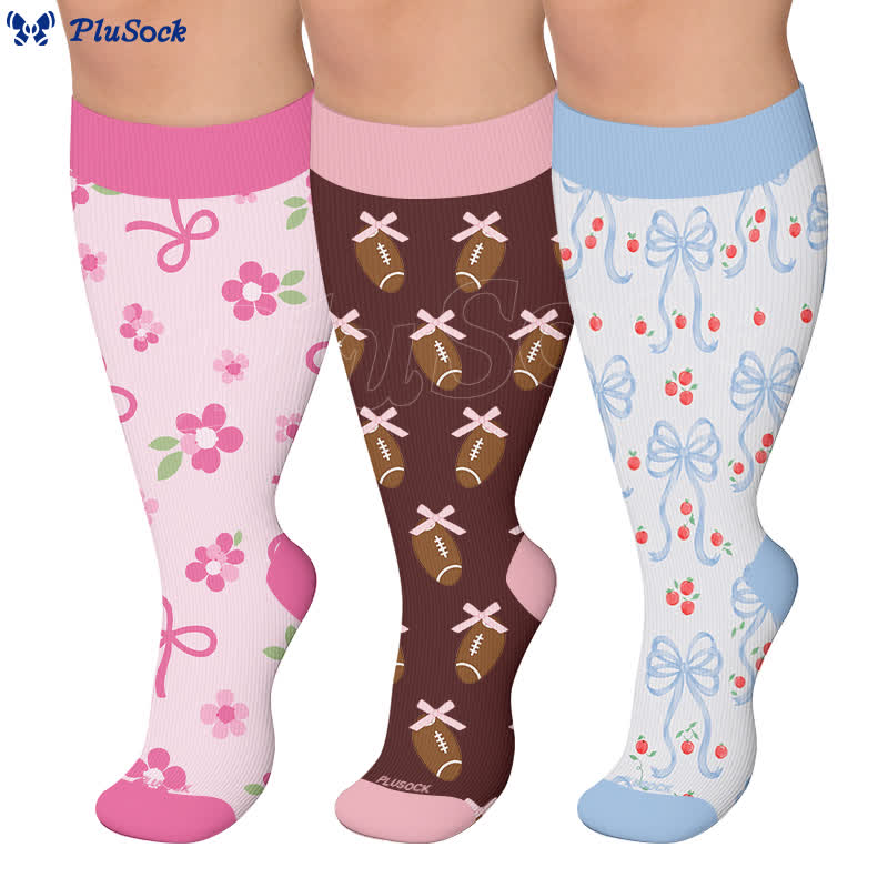 Chaussettes de compression roses à nœud floral grande taille - image 0