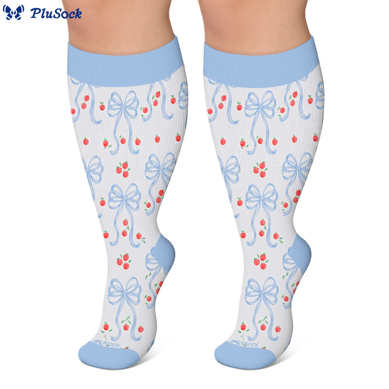 Chaussettes de compression roses à nœud floral grande taille - image 9
