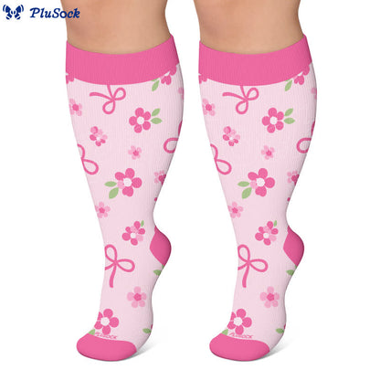Chaussettes de compression roses à nœud floral grande taille - image 5