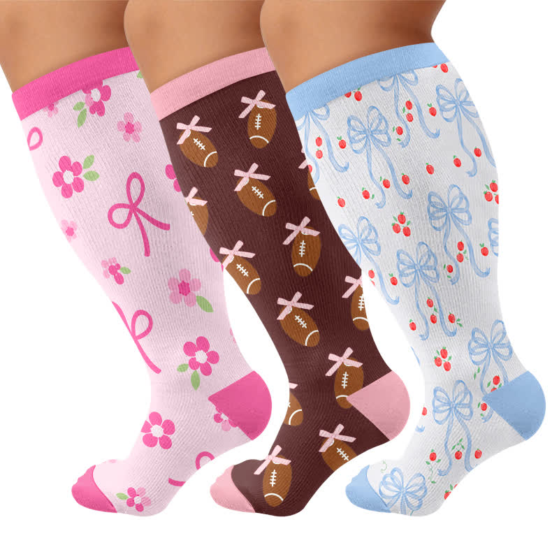 Chaussettes de compression roses à nœud floral grande taille - image 4