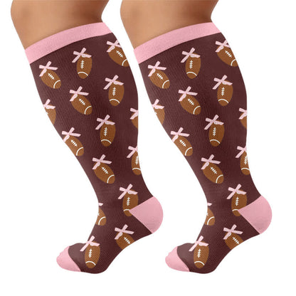 Chaussettes de compression roses à nœud floral grande taille - Brun - 4XL - image 8