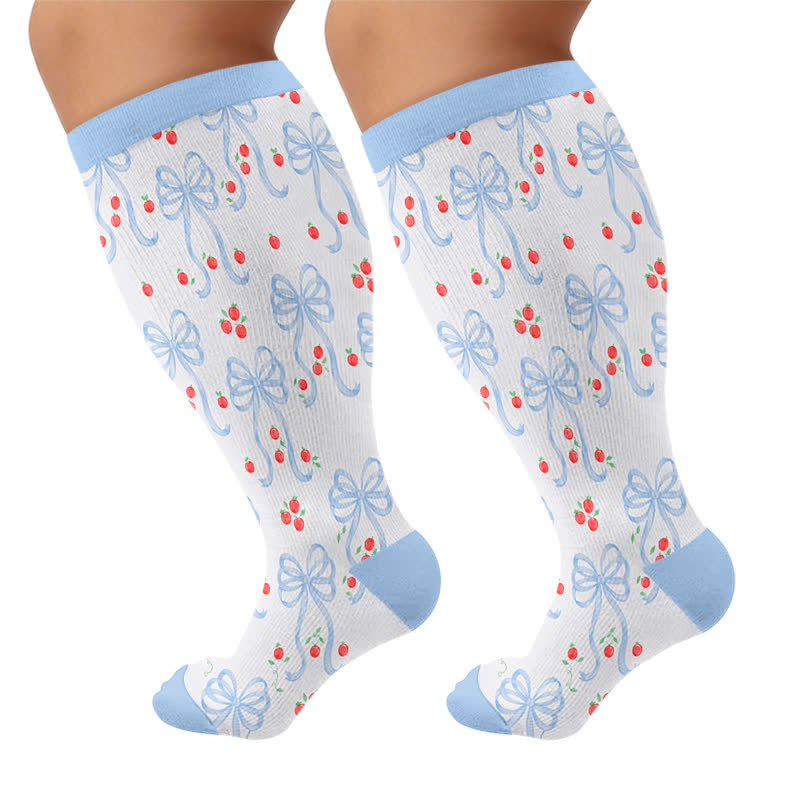 Chaussettes de compression roses à nœud floral grande taille - Bleu - 4XL - image 10