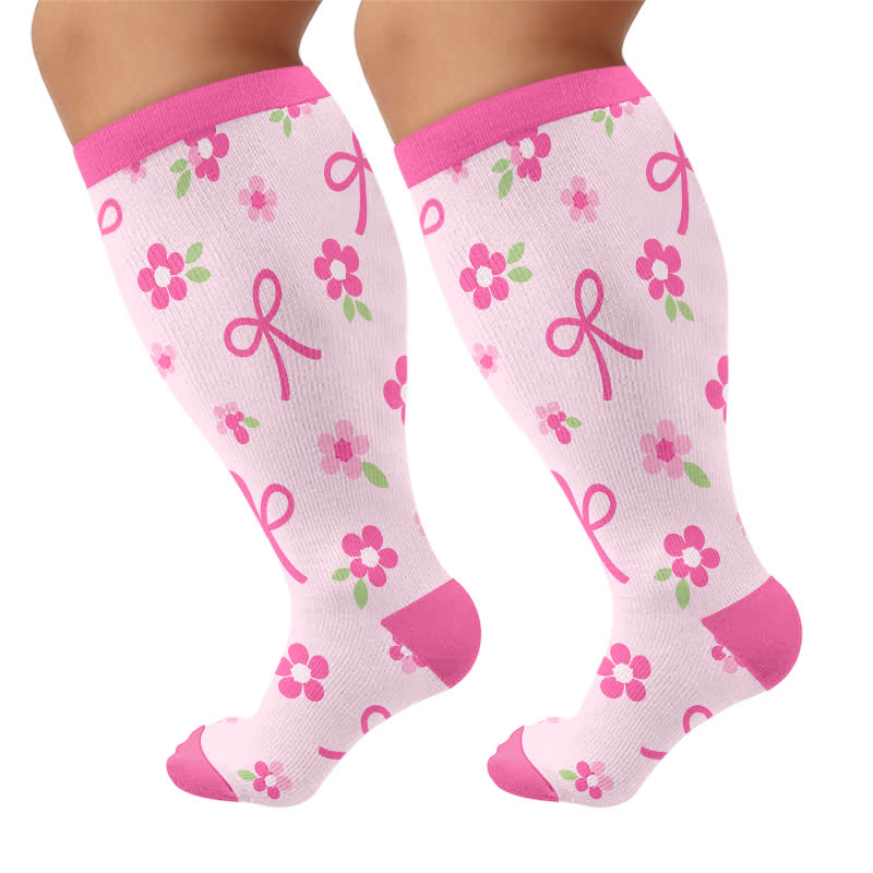 Chaussettes de compression roses à nœud floral grande taille - Rose - 4XL - image 6