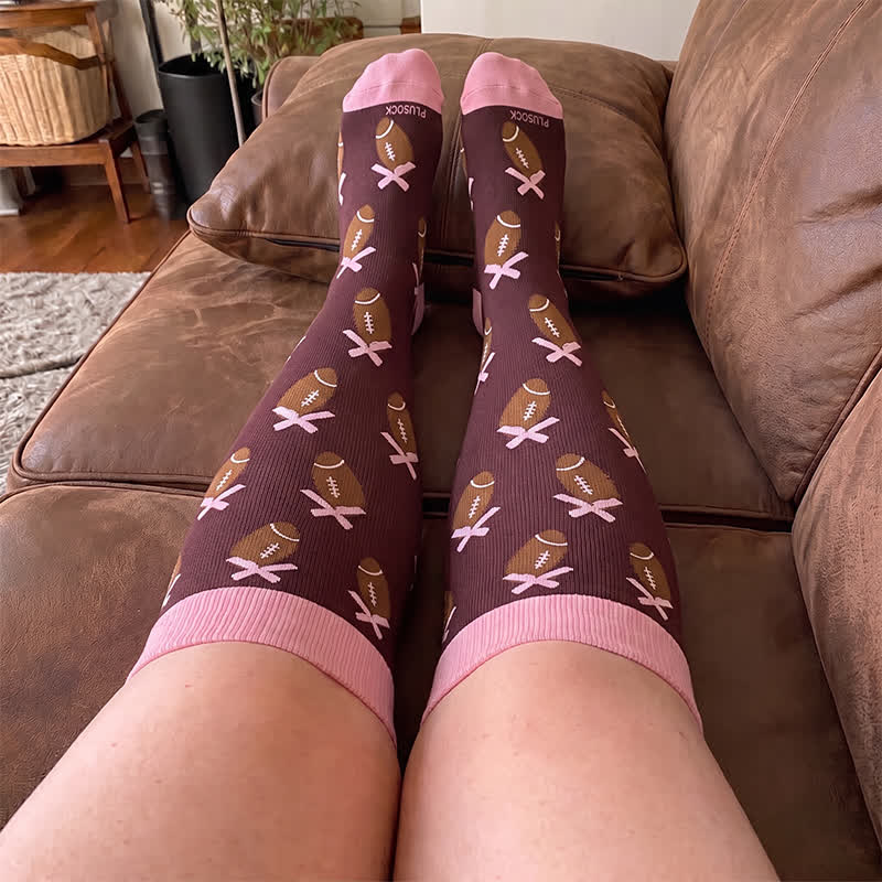 Chaussettes de compression roses à nœud floral grande taille - image 2