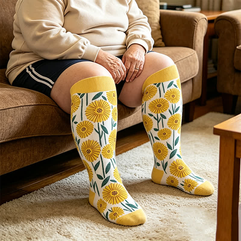 Chaussettes de compression Daisy Bloom grandes tailles - Jaune - 4XL - image 3