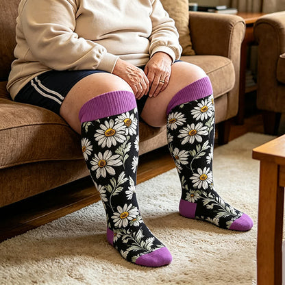 Chaussettes de compression Daisy Bloom grandes tailles - Violet - 4XL - image 1