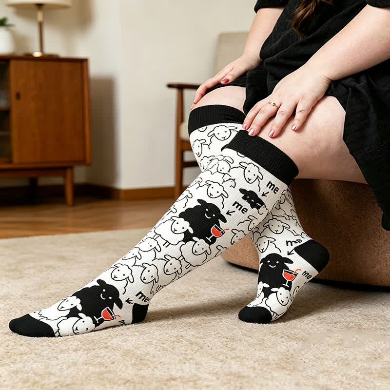 Chaussettes de compression grandes tailles en forme de mouton - Noir - 4XL - image 1