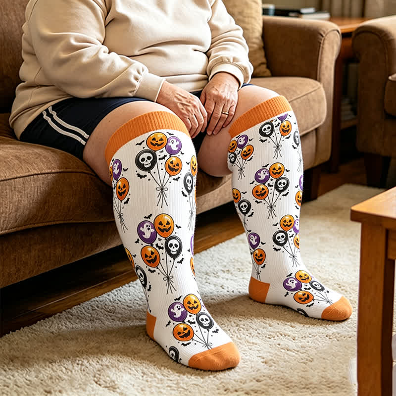 Chaussettes de compression grandes tailles à motif ballon effrayant - Jaune - 4XL - image 1