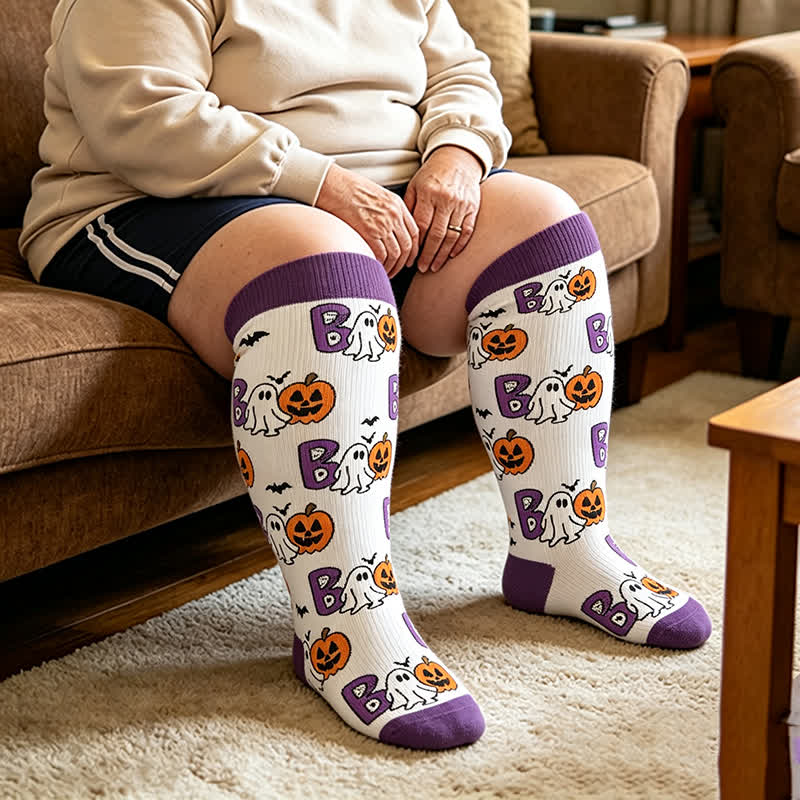Chaussettes de compression grandes tailles à motif ballon effrayant - Violet - 4XL - image 3