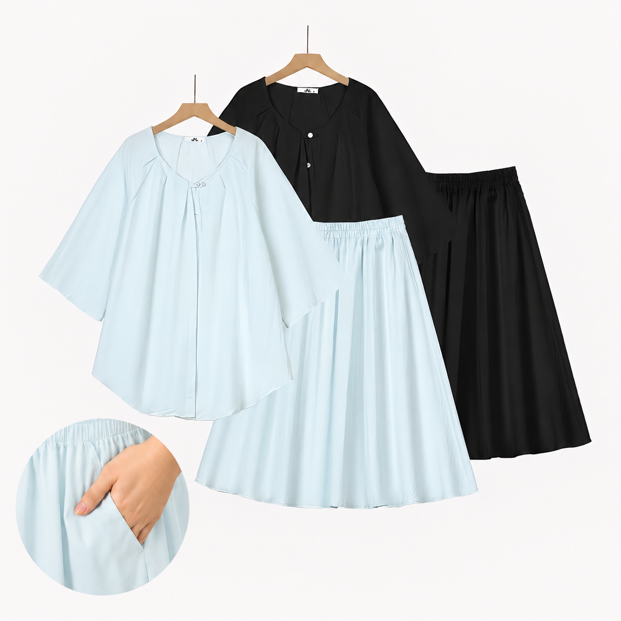 Ensemble jupe et haut ample en coton et lin uni grande taille avec poches - image 7