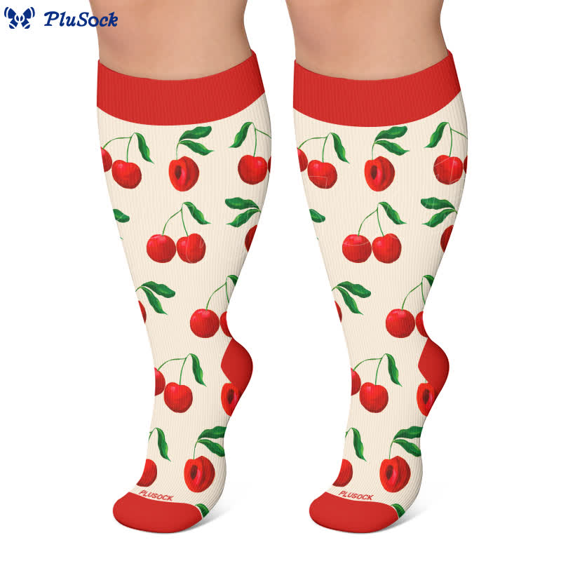 Chaussettes de compression grandes tailles à imprimé cerise et pamplemousse - image 8
