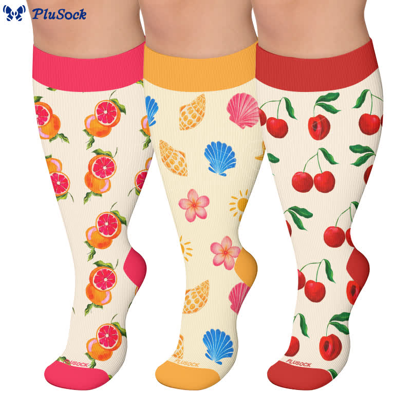 Chaussettes de compression grandes tailles à imprimé cerise et pamplemousse - image 0