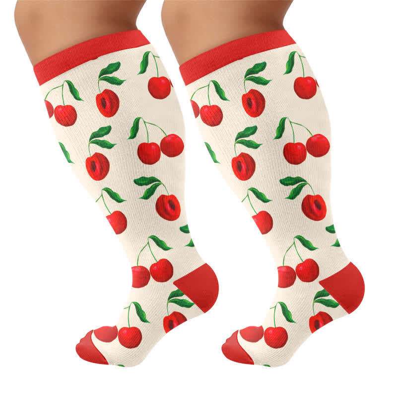 Chaussettes de compression grandes tailles à imprimé cerise et pamplemousse - Rouge - 4XL - image 7