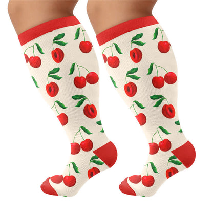 Chaussettes de compression grandes tailles à imprimé cerise et pamplemousse - Rouge - 4XL - image 7