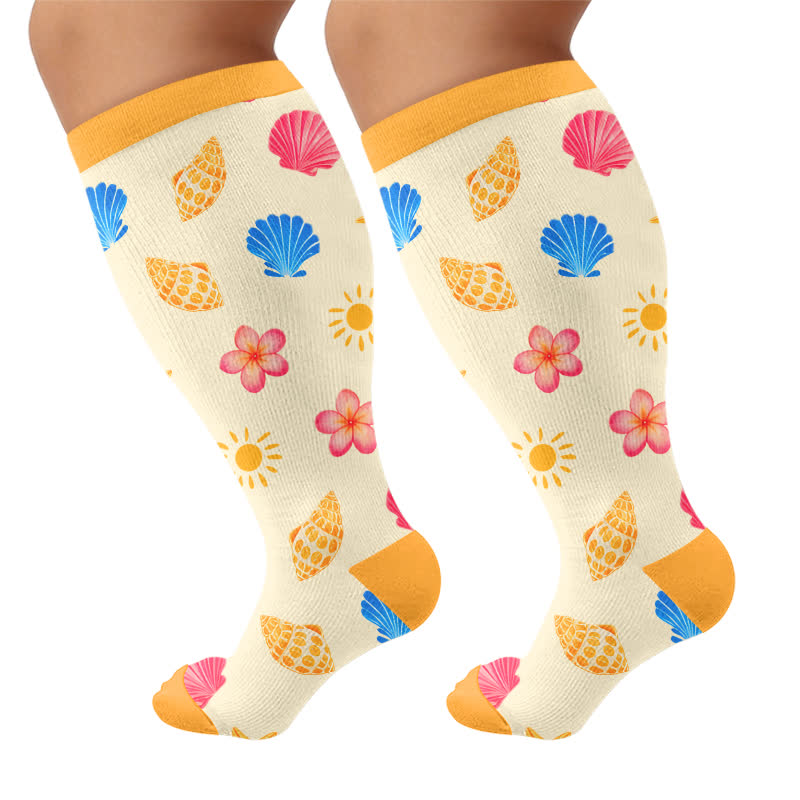 Chaussettes de compression grandes tailles à imprimé cerise et pamplemousse - Jaune - 4XL - image 9