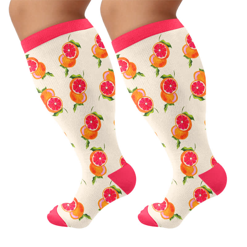 Chaussettes de compression grandes tailles à imprimé cerise et pamplemousse - Fuchsia - 4XL - image 5