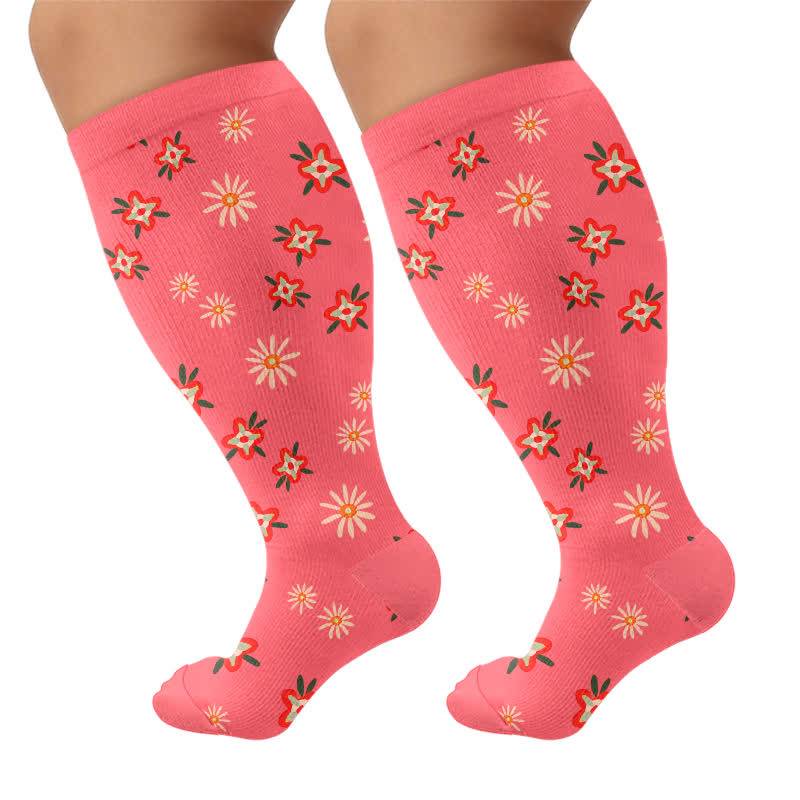 Chaussettes de compression à motif floral grande taille - Rose - 4XL - image 7