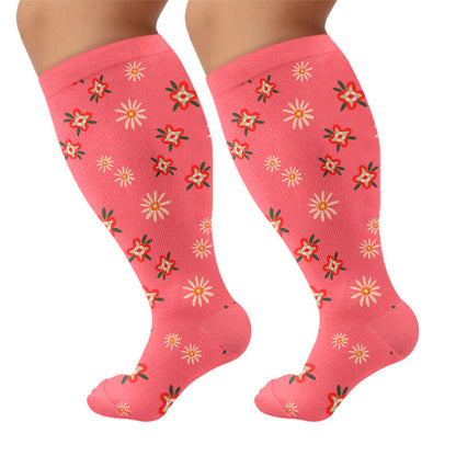 Chaussettes de compression à motif floral grande taille - Rose - 4XL - image 7