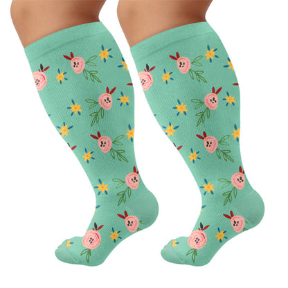 Chaussettes de compression à motif floral grande taille - Vert - 4XL - image 5