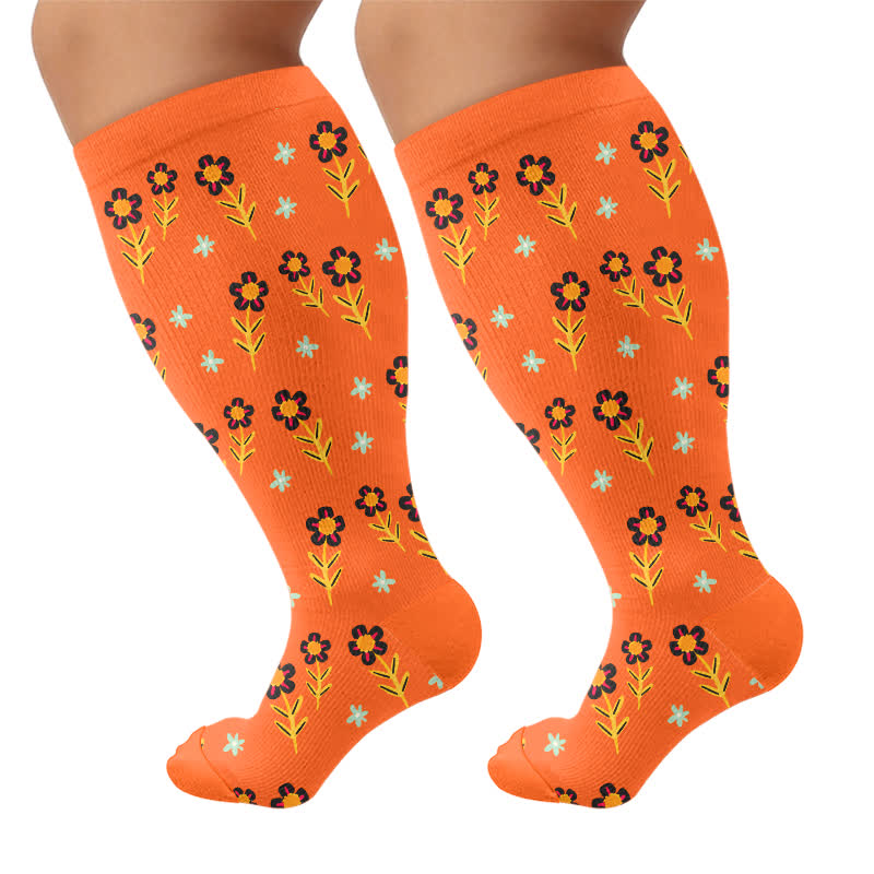 Chaussettes de compression à motif floral grande taille - Orange - 4XL - image 9