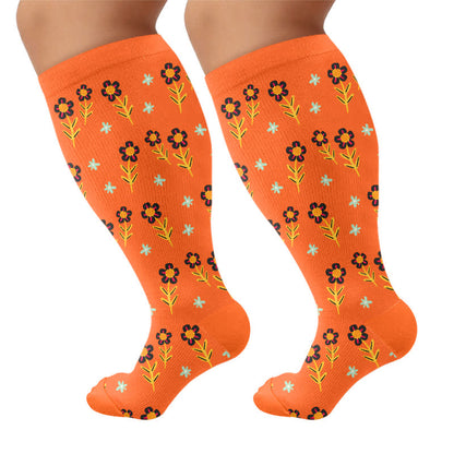 Chaussettes de compression à motif floral grande taille - Orange - 4XL - image 9