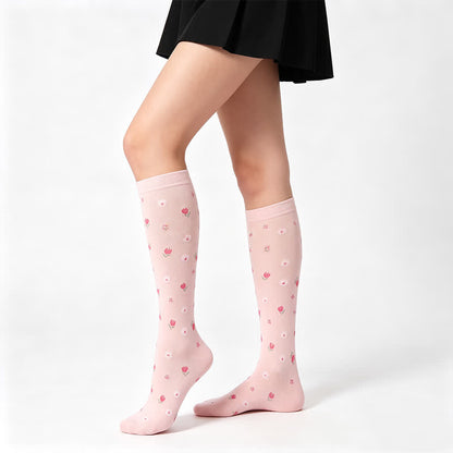 Chaussettes de compression à fleurs bleues (4 paires) - Rose - S/M - image 3