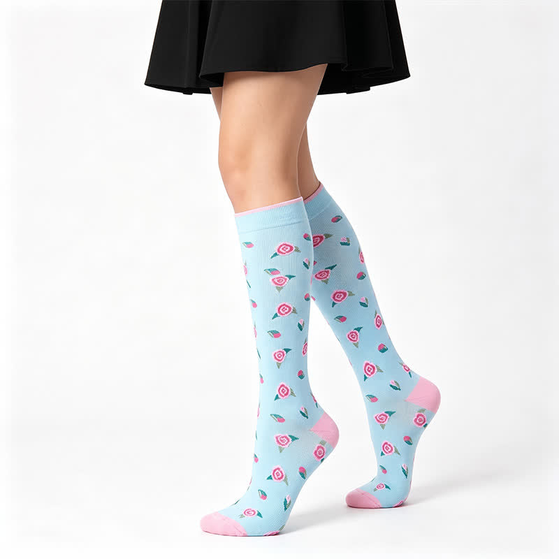 Chaussettes de compression à fleurs bleues (4 paires) - Bleu clair - S/M - image 5