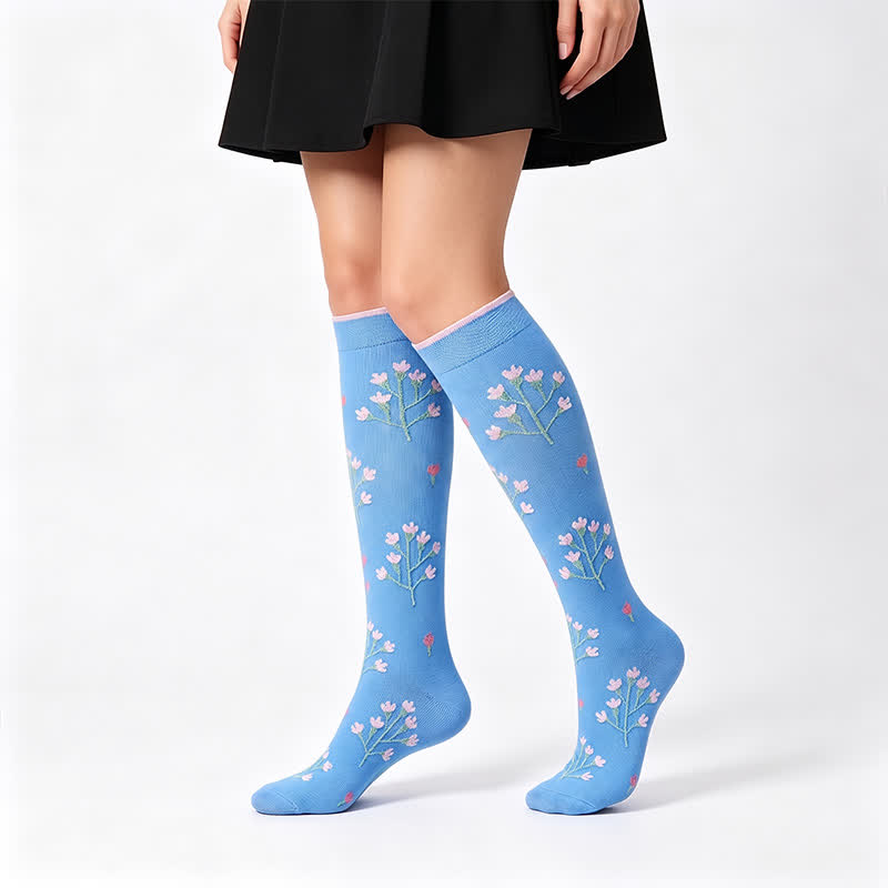 Chaussettes de compression à fleurs bleues (4 paires) - Bleu - S/M - image 6